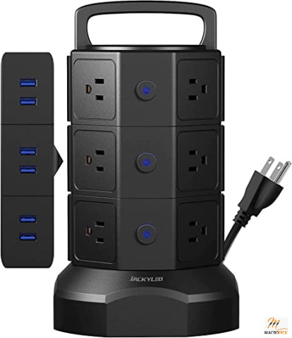 Energy Saving Power Station with Power Cord,Power Outlets & USB Ports | Space Saving & Heavy-Duty Charging Station | Multiple Colors Available