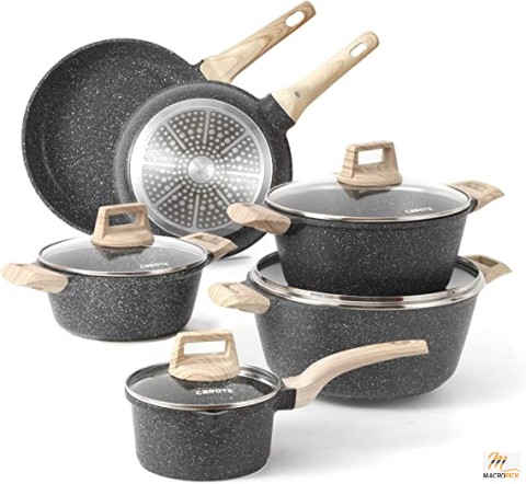 Eco-Friendly & Non-Stick Classic 10 Pcs Granite Cookware Set | Easy To Clean & Easy To Manage | All of your needs for daily cooking