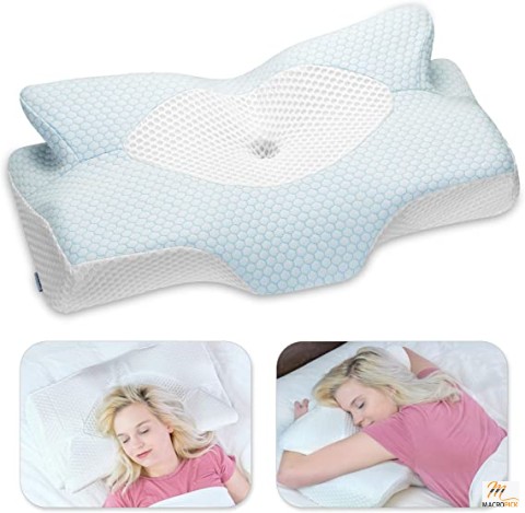 Washable Multicolored Memory Foam Pillow Ergonomic Design Reduce Back & Neck Pain | Queen Size 25.2Lx15Wx (4.1-4.9 Inches) H