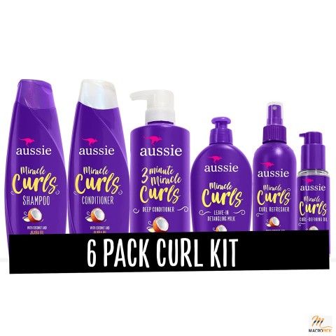 (Set Of 6 Pcs) Shampoo, Conditioner, Deep conditioner, Spray gel, Detangling milk, and Oil hair treatment from Aussie
