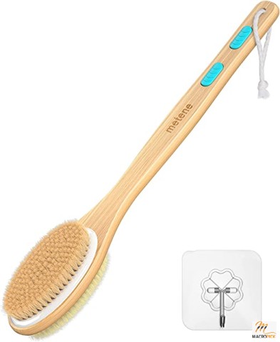 Long Handled & Dual Sided Shower Brush with Soft Nylon Bristles & Anti-Slip Grips