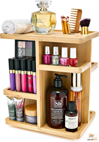 Clutter Free Bamboo Cosmetic Organizer, Multi-Function Storage Carousel for Makeup And Multi-Purpose