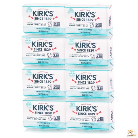 Kirk's Original Coco Castile Bar Soap - Fragrance Free - 4 oz - Pack of 8