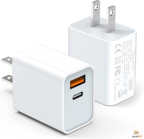 Multi-Colored Wall Charger 20W for iPhone & Other Apple Smart Devices | Dual Port Fast Type C Charging Block Plug Adapter