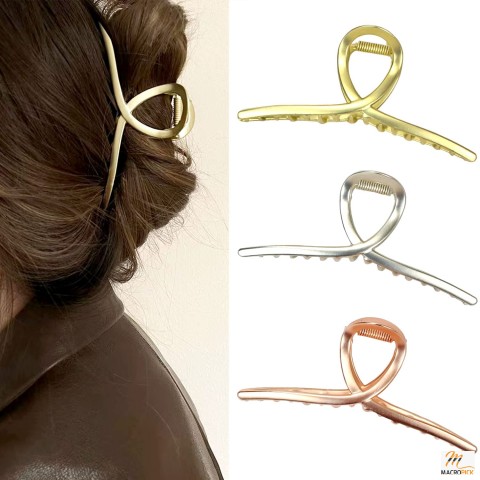Matte Metal Hair Claw Clips - Strong Hold Barrettes for Women and Girls - Set of 3 (Silver, Gold, Rose Gold)