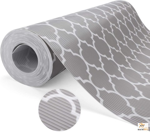 Waterproof and Easy to Clean Cabinet & Drawer Liner Roll Double Sided Gray Quatrefoil Colored Shelf Liners