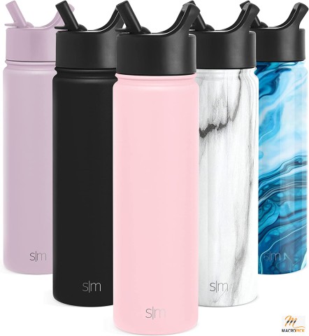 Multi-Colored & Reusable Vacuum Insulated Bottle with Straw Lid | Leak-Proof Stainless-Steel Metal Thermos Bottles