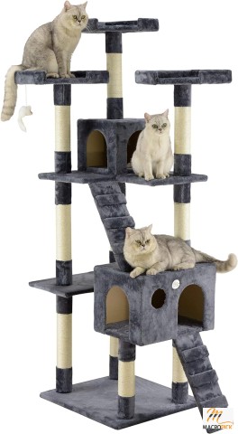 Extra Large Cat Tree Tower Condo House for Indoor Cats | 72" Tall Kitty Play Furniture with Scratch Post, Hideout & Toy