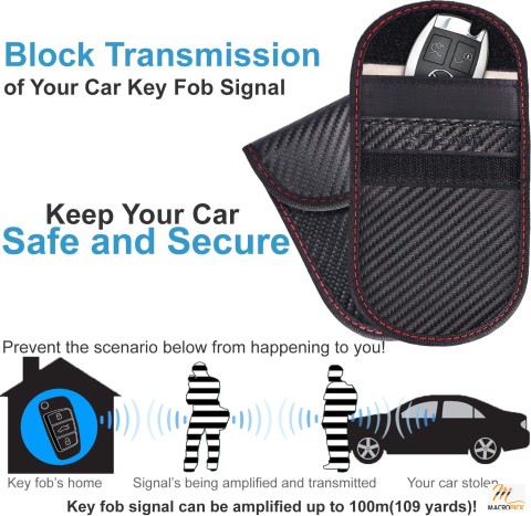 Pack of 2 Multi-Colored Faraday Bag with Car RFID Signal Blocking | Anti-Theft & Anti-Hacking Case Blocker for Vehicle Security