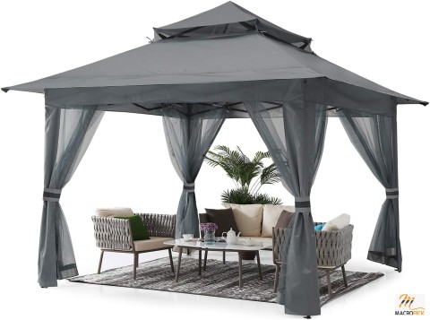 Sun Protection/Windproof Pop Up Gazebo 13x13 - Outdoor Canopy Tent with Mosquito Netting for Patio Garden Backyard Water  Resistance