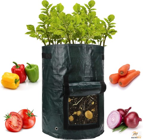 4-Pack 10 Gallon Garden Potato Grow Bags with Flap and Handles - Aeration Fabric Pots for Tomato, Fruits - Heavy Duty Vegetable Planter Bag