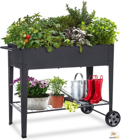 Raised Planter Box with Legs - Outdoor Elevated Garden Bed on Wheels for Vegetables, Flowers, Herbs - Patio Gardening Solution
