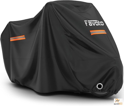 "Waterproof Motorcycle Cover, All-Season Sun Outdoor Protection, Windproof, Reflective, with Lock-Holes & Storage Bag - Universal Fit up to 116