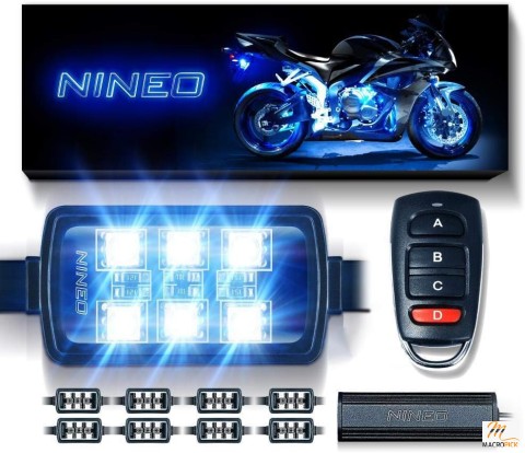 Multi-Color 8 pcs Motorcycle RGB LED Strip Lights, Neon w/Smart Wireless Remote Controller Graet For Interior And Exterior Use