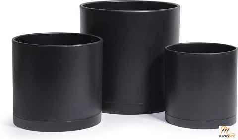 Pack of 3 Black-Colored Plastic Planter Pots with Seamless Saucers and Drain Hole for Garden | Multiple Sizes Available