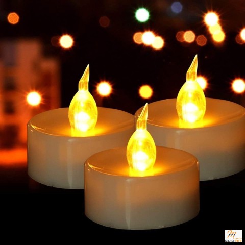24-Pack Battery Tea Lights: Realistic Flickering LED Candles for Seasonal Celebrations, Flameless Warm Yellow Lamp