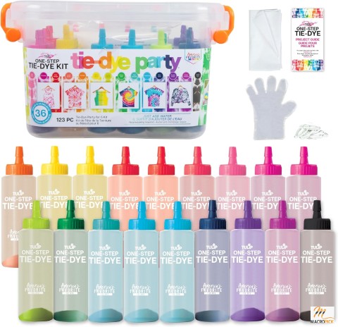 Tulip One-Step Tie-Dye Party: 18 Pre-Filled Bottles, All-in-1 Fashion Design Kit for Creative Group Activity, Rainbow Colors
