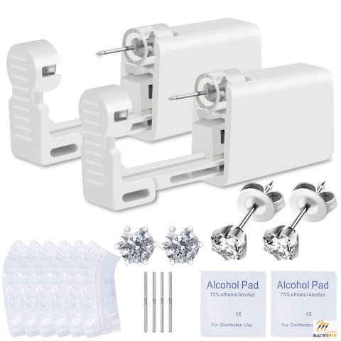 Disposable Ear Piercing Gun Kit with Cubic Zirconia Stud - 2 Pcs, Self Piercer for Home Use (5MM Earrings Stud)