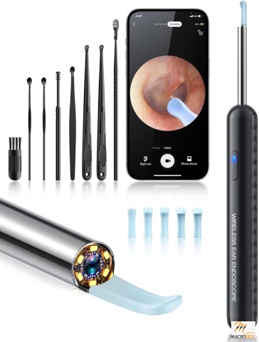 Ear Wax Removal Kit with 1080P Ear Cleaner Camera, 6 Ear Picks, Compatible with iPhone, iPad, Android Phones, 8 Ear Tips