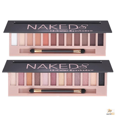 Pack of 2 Waterproof Eyeshadow Palette Natural Nude Matte Shimmer Finished  | with 12 Colors for Professional Eye-Makeup