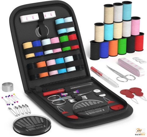 Portable Sewing Kit Gift for Adults, Kids, Travelers - Includes Tape Measure, Scissors, Thread, Needles - Emergency Supplies (Black, S)