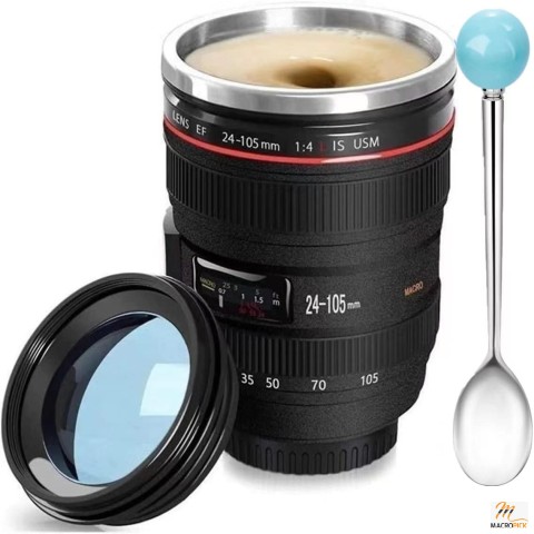 Stainless Steel Camera Lens Coffee Mug - Fun Photographer Gift, Thermos for Home, School, Friends - Novelty Photo Lens Cup