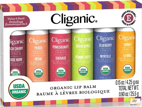 Cliganic Organic Lip Balm Set - 6 Flavors - Natural Moisturizer for Dry Lips - USDA Certified - Cracked Lip Relief