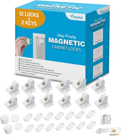 Standard Sized Adhesive Magnetic Locks for Cabinets & Drawers Children Proof Latches | Invisible from Outside