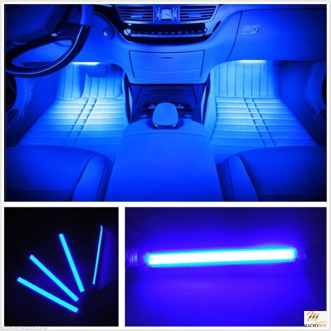 4pcs 36 LED Car Interior Lights Under Dash Lighting Kit, Waterproof Neon Strip for Car, DC 12V - Blue Atmosphere Lights