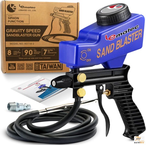 LE LEMATEC Sand Blaster Gun Kit for Air Compressor, Paint/Rust Remover, 150 PSI Blasting Media for Metal, Wood, Glass Etching, Portable