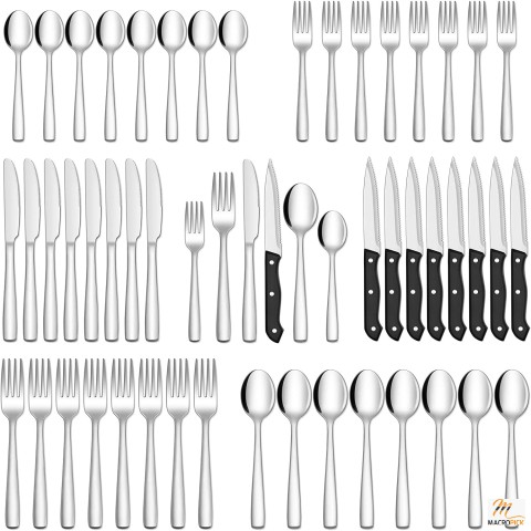 Premium Quality Kitchen Utensils Set 48 Pcs Stainless Steel Made and Dishwasher Safe Flatware Cutlery Set for Kitchen