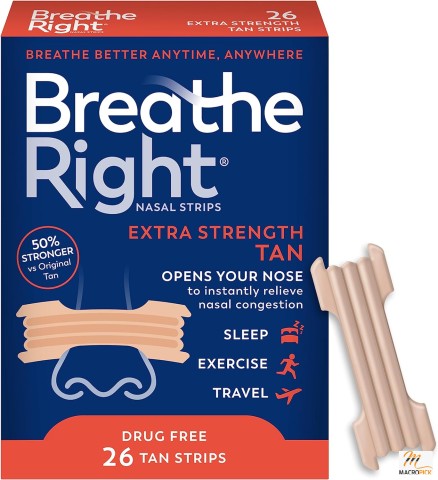 26ct Breathe Right Nasal Strips: Extra Strength Tan Nasal Strips for Snoring Relief & Nasal Congestion, Drug-Free Solution