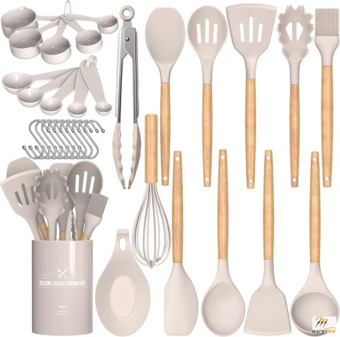 Chef Kitchen Cooking Utensils Set, 33 pcs Non-Stick Silicone Cooking Kitchen Utensils Spatula Set with Holder