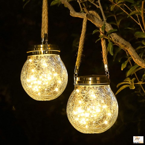Pack of 2 Outdoor Hanging Solar Powered Decorative Hanging Lantern