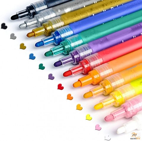 Pack of 12 Assorted Acrylic Pens with 2mm Medium Tip - Great For Painting On any Surface
