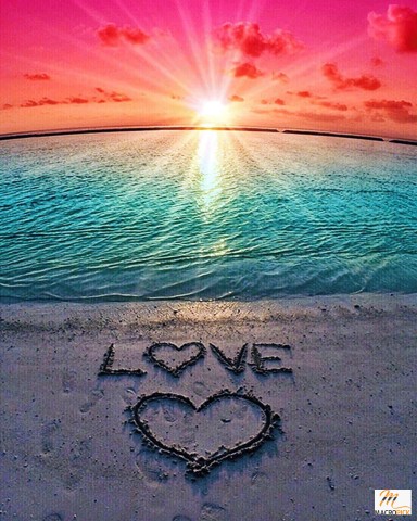 Diamond Painting Beach Sunset Love Kit: Full Drill Crystal Rhinestone Picture Craft for Home Wall Decor - 16x12in