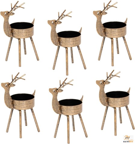 Set of 6 Reindeer Tealight Candle Holders: Rustic Bronze Finish Iron Metal Christmas Decorations - Durable, Rust-Proof Centerpiece