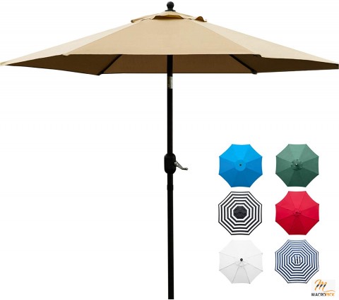 Sunnyglade 7.5' Patio Umbrella: Outdoor Table Market Umbrella with Push Button Tilt/Crank, 6 Ribs - Tan