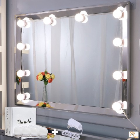 Hollywood Style LED Vanity Lights: Dimmable Makeup Lights with 12V Adapter - Stick-on for Vanity Mirrors (Mirror Not Included)