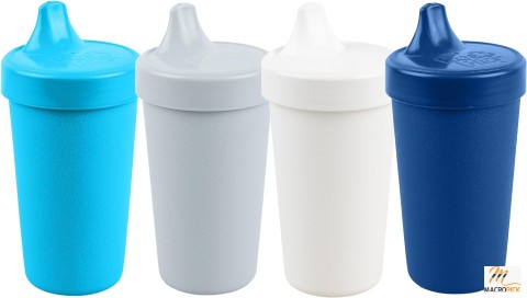 Pack of 4 10 Oz. Sippy Cups for Toddlers: Reusable Spill Proof Cups, Dishwasher/Microwave Safe - Modern Blue Design
