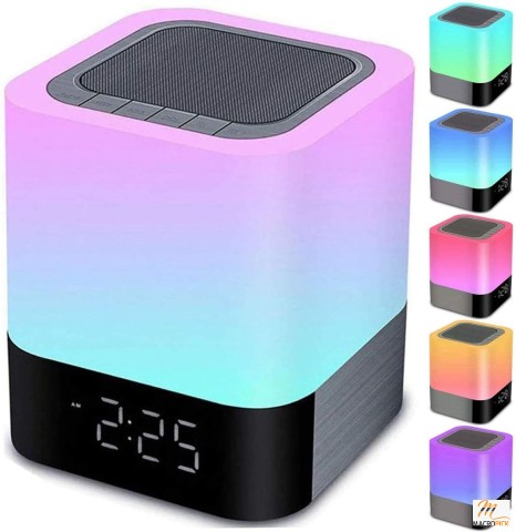 Bluetooth Speaker Night Light: Touch Sensor Bedside Lamp with Alarm Clock, Dimmable Multi-Color Changing, MP3 Player