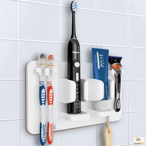 Shower Toothbrush Razor Holder: Wall-Mounted Organizer for Bathroom Toothpaste, Shaver, Loofah, Electric Toothbrush - Self-Adhesive