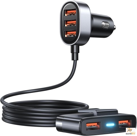 5-in-1 Car USB Charger: Multi-Port Adapter for Multiple Devices, Cigarette Lighter with 5FT Extension Cable