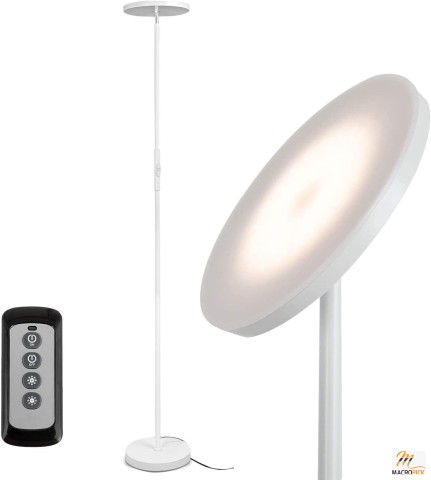 Modern Sky LED Torchiere Floor Lamp: 30W/2400LM, 3 Color Temperatures, Remote & Touch Control - Pearl White