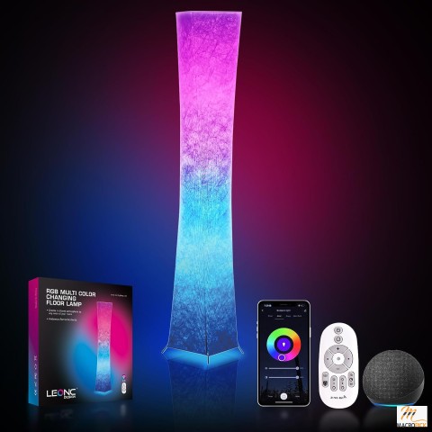 Standing Lamp: RGB 7 Colors Changing LED Bulbs, 10 Levels Brightness, Remote Control - Modern for Bedroom, Kids Room