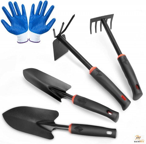 5 in 1 Garden Tool Set - Comfortable Use - Dual Purpose Hoe with Non Slip Rubber - Gardening Tool For Men and Women - Black