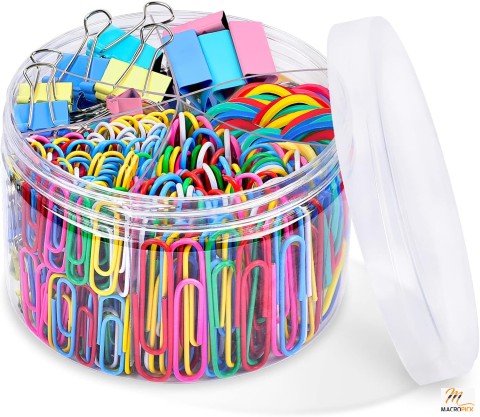 300pcs Colored Office Clips Set: Binder Clips, Paper Clips, Paperclips, Rubber Bands - Assorted Sizes for Office and School Supplies