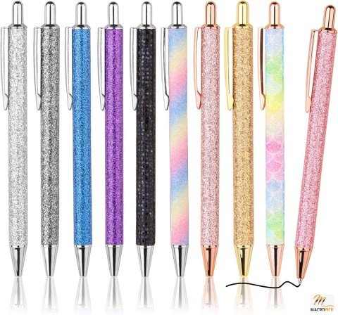 10-Pack Metal Retractable Ballpoint Pens: Comfortable Writing, Pretty Journaling, Black Ink Medium Point 1.0mm - Office Supplies for Women