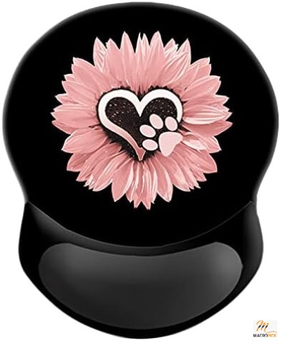 Ergonomic Mouse Pad with Wrist Support: Comfortable Pain Relief, Non-Slip Base - Dog Paw Print Pink Flowers