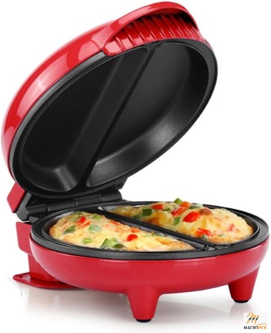 Holstein Housewares Non-Stick Omelet Maker: Stainless Steel, Makes 2 Portions Quick & Easy (Red, 2 Section)